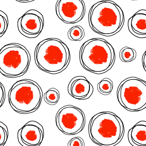 Seamless Pattern of Hand Drawn Circles with Paint Spots on White Background.
