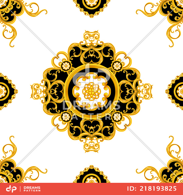 Seamless Luxury Golden Baroque Pattern. Silk Scarf Jewelry Shawl Design.