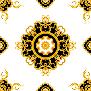 Seamless Luxury Golden Baroque Pattern. Silk Scarf Jewelry Shawl Design.