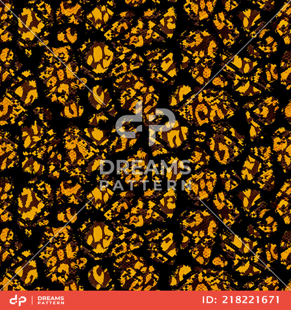 Seamless Mix Snake and Leopard Skin Pattern, Abstract Texture with Gold Colors.