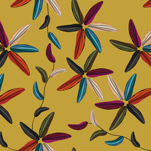 Beautiful Hand Drawn Lily Flowers, Seamless Pattern Designed on Dark Yellow Background.
