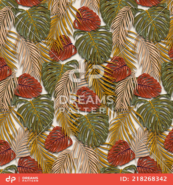 Seamless Tropical Leaves Pattern, Colorful Palm leaves Designed for Textile Print.