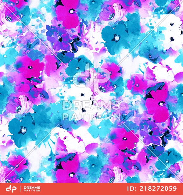 Seamless Watercolor Flowers Pattern, Colorful Background Ready for Textile Prints.