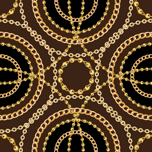 Seamless Luxury Pattern with Golden Chains. Silk Scarf Jewelry Shawl Design.