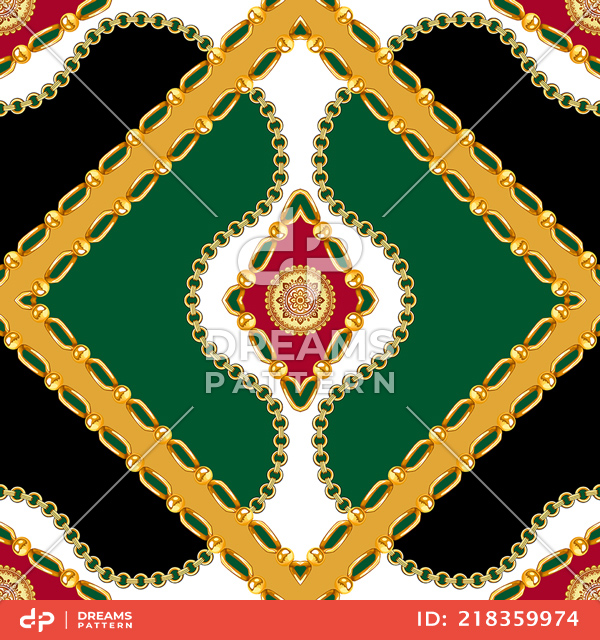 Seamless Golden Chains Pattern, on Colored Background. Ready for Textile Print.