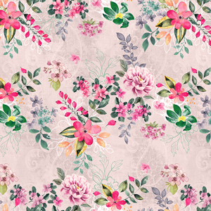 Seamless Colorful Small Flowers with Leaves. Modern Watercolor Floral Design on Pink.