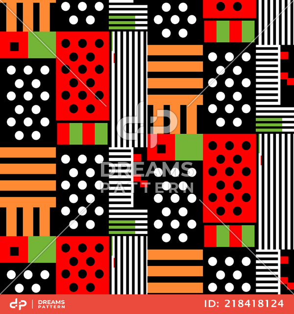 Seamless Stripes and Dots, Colored Mixed Pattern Ready for Textile Prints.