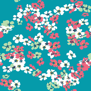 Seamless Hand Drawn Mini Flowers. Repeating Pattern on Turquoise Background.