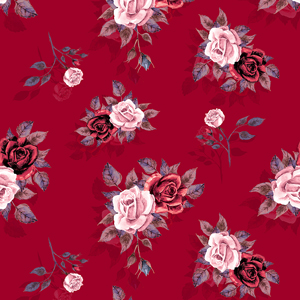 Beautiful Seamless Design of Big Watercolor Roses on Dark Red Background.