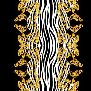 Seamless Golden Baroque Luxury Design with Zebra Skin, Ready for Textile Prints.