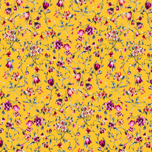 Seamless Watercolor Floral Pattern on Yellow Background, Ready for Textile Prints.