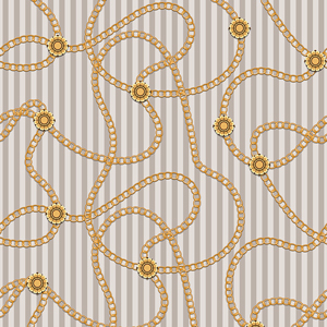 Seamless Pattern with Golden Chains on Light Lined Background.