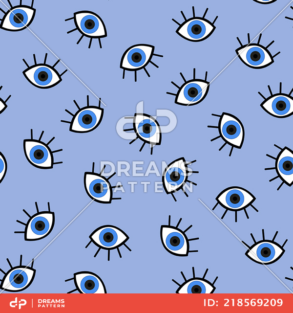 Seamless Eyes Pattern on Blue Background, Geometric Design Ready for Textile Prints.