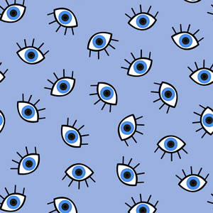 Seamless Eyes Pattern on Blue Background, Geometric Design Ready for Textile Prints.