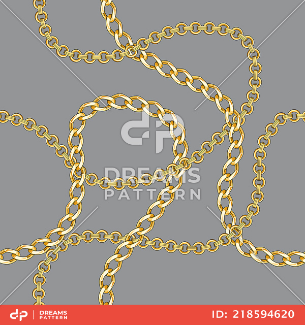 Seamless Pattern with Golden Chains on Gray Background.