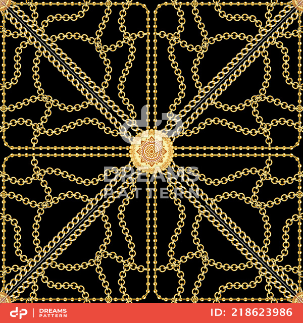 Seamless Golden Chains Pattern, on Black Background. Ready for Textile Print.