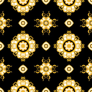 Seamless Luxury Fashional Pattern of Golden Chains and Baroque on Black Background.
