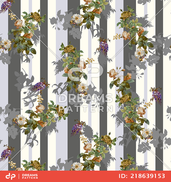 Seamless Little Floral Pattern with Striped Background, Ready for Textile Prints.