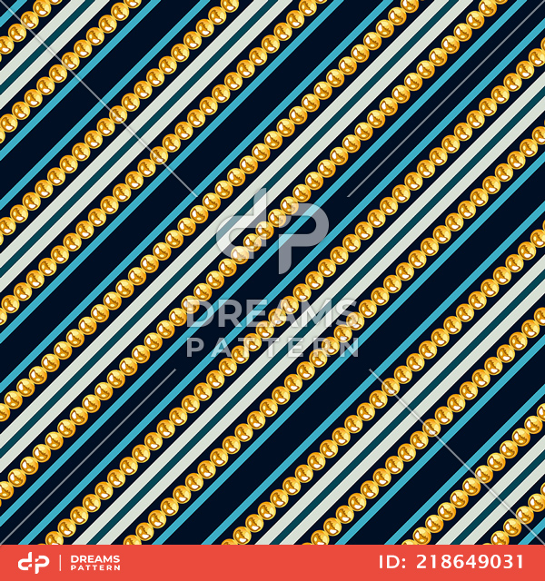 Seamless Pattern of Golden Chains and Colorful Stripes Designed with diagonal Form.