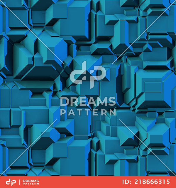 Seamless Digital Illustration Pattern, Abstract 3D Rendering Shapes Texture.