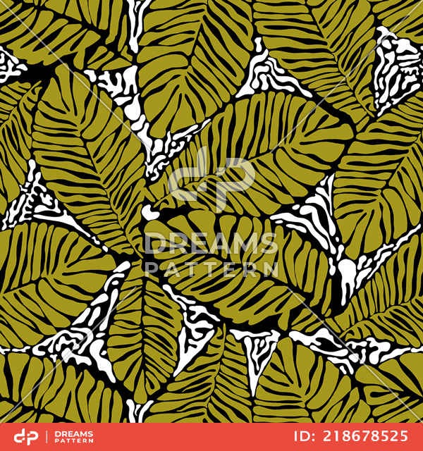 Beautiful Hand Drawn Tropical Palm Leaves Pattern, Seamless Design Ready for Print.