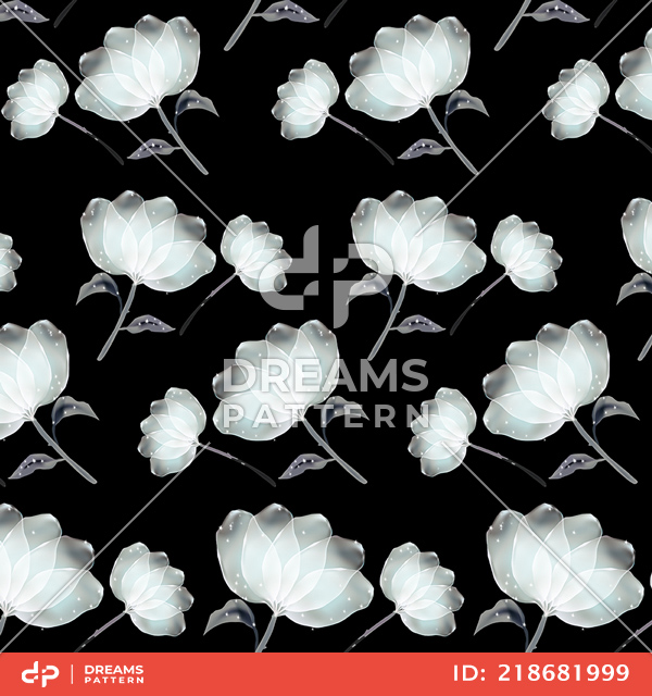 Seamless Bright Flowers Design. Ready for Fabric, Textile Prints on Black Background.