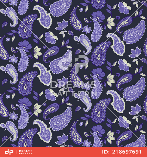 Seamless Paisley Pattern, Vintage Aztec Style on Purple Background.