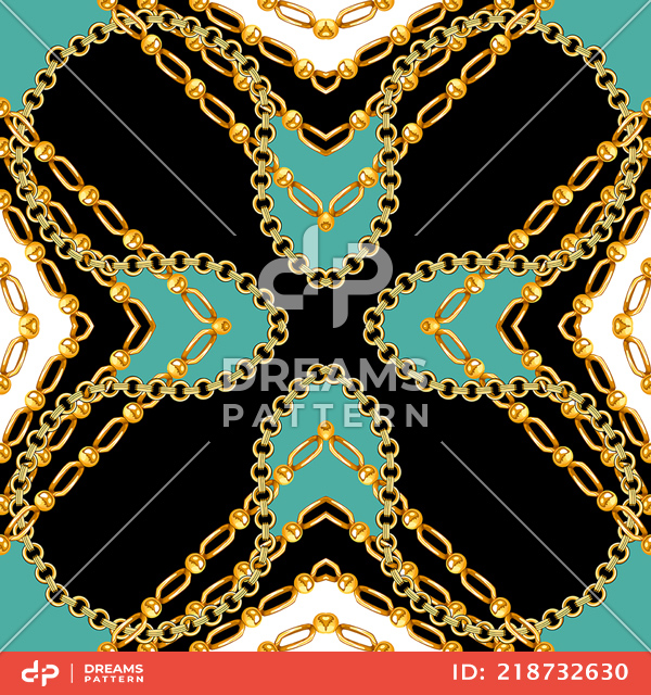 Seamless Golden Chains Pattern, on Turquoise Background. Ready for Textile Print.