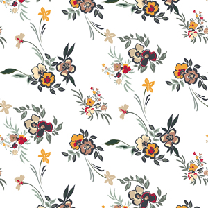 Seamless Floral Pattern, Beautiful Hand Drawn Flowers with Leaves on White Background.