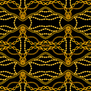 Seamless Symmetric Pattern of Golden Chains on Black Background Ready for Textile Prints.