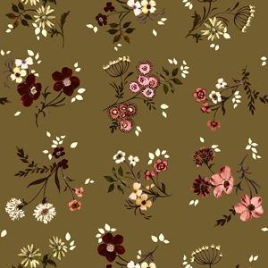 Seamless Floral Pattern with Leaves on Khaki Background Ready for Textile Prints.