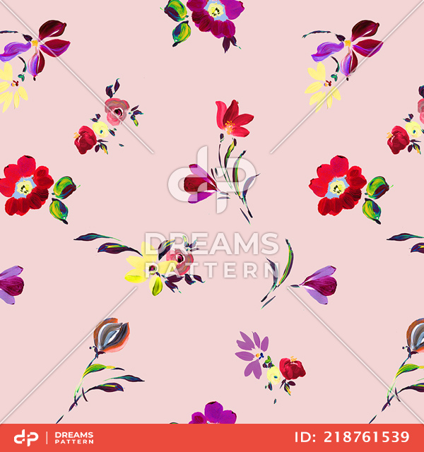 Seamless Colorful Floral Pattern, Flowers on Pink Ready for Textile Prints.