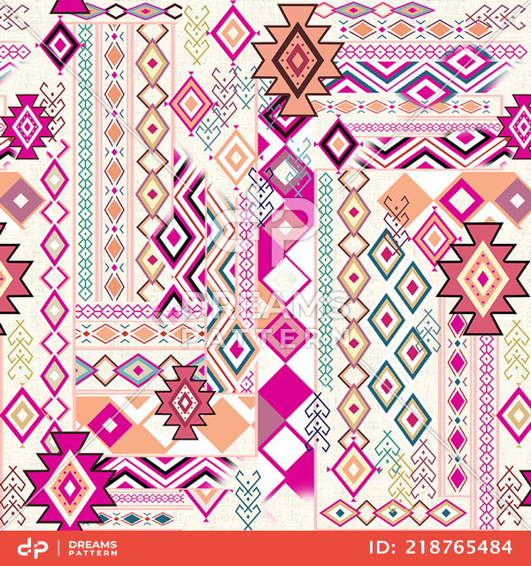 Seamless Pattern of Diamond Shapes, Ethnic Indian Style Designed for Textile Prints.