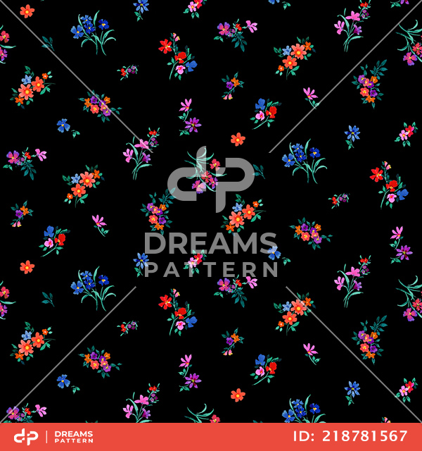 Seamless Multicolor Mini Floral Pattern, Romantic Flowers Bouquet Design for Prints.