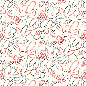 Seamless Hand Drawn Floral Pattern. Colored Outline Design Ready for Textile Prints.