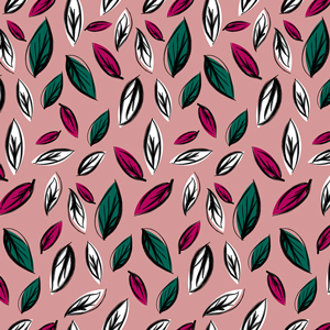 Seamlees Hand Drawn Leaves, on Pink Background, Ready for Textile Prints.