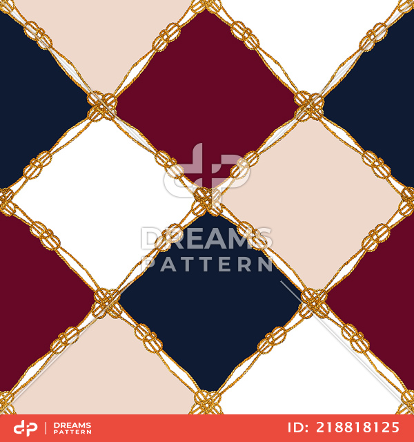 Golden Ropes on Diamond Shapes, Seamless Pattern For Textile.