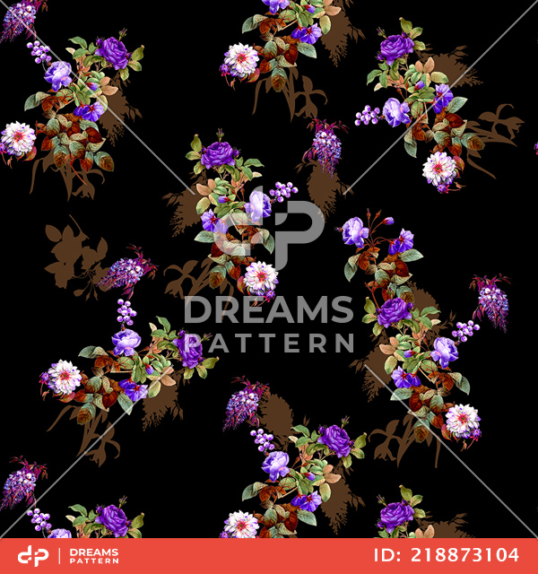 Seamless Little Floral Pattern on Black Background, Ready for Textile Prints.