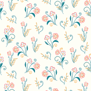 Seamless Modern Embroidery Pattern, Flowers with Leaves on Light Background.