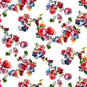 Seamless Hand Painted Flowers and Leaves, Watercolor Pattern on White Background.