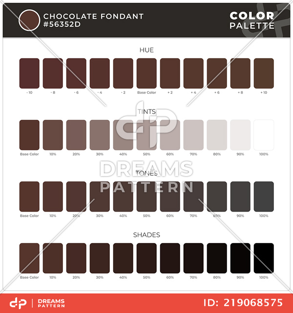 Chocolate Fondant / Color Palette Ready for Textile. Hue, Tints, Tones and Shades Guide.