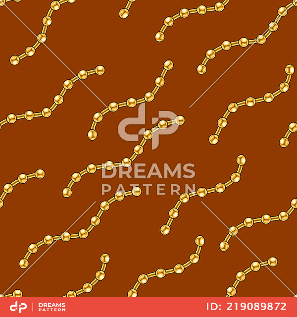 Seamless Golden Chains, Luxury Pattern on Brown Background.