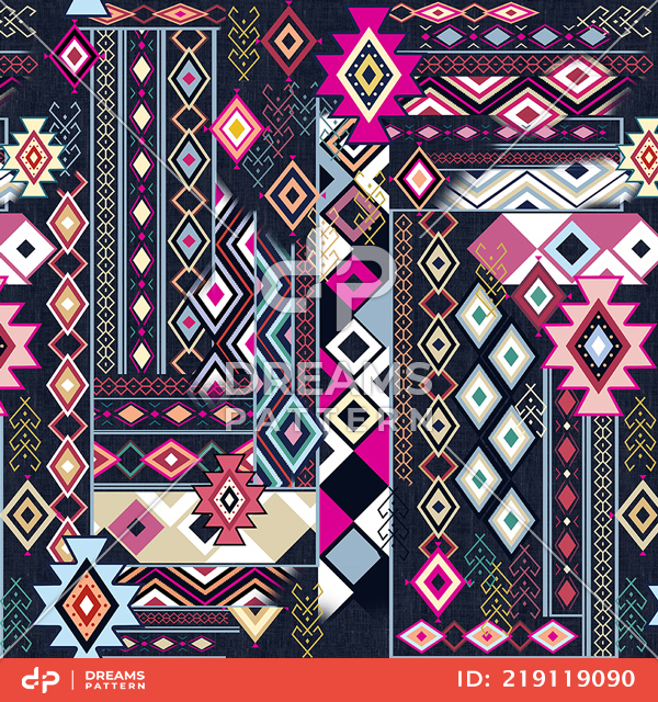 Seamless Pattern of Diamond Shapes, Ethnic Indian Style Designed for Textile Prints.