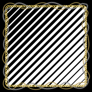 Striped Pattern with Golden and Silver Chains. Patch for Scarfs, Print, Fabric, Textile.