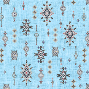 Seamless Colored Ethnic Design on Light Blue Background Ready for Textile Prints.