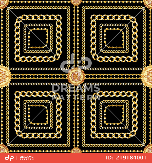 Seamless Golden Chains Pattern, on Black Background. Ready for Textile Print.