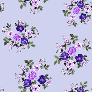 Seamless Pattern of Flowers and Leaves on Purple Background, Ready for Textile Prints.