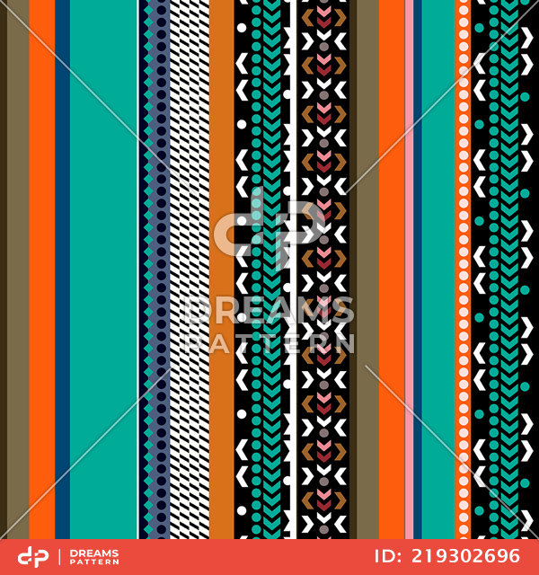 Seamless Trendy Mix Stripes and Dots, Colored Lined Pattern Ready for Textile Prints.