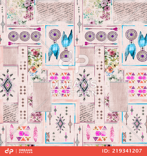 Seamless Ethnic Indian Style, Patchwork Pattern Ready for Textile Prints.