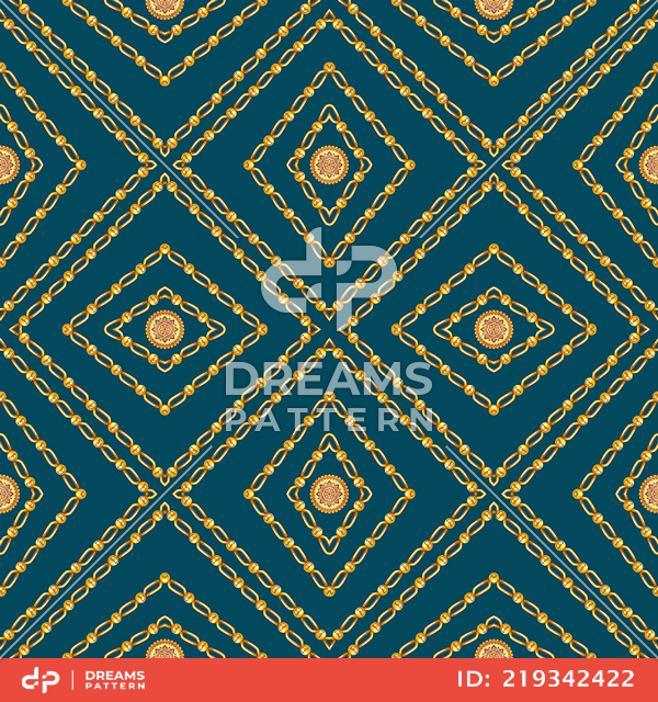 Seamless Golden Chains Pattern, on Dark Blue Background. Ready for Textile Print.